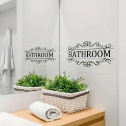 Letter Graphic Wall Sticker, English Logo Bathroom Wall Door Sticker, Removable Wall Decals For Home Bathroom, Home Decor