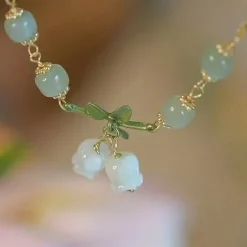 Lily Of The Valley Bracelet, Green Beaded Flower Pendant Bracelet, Exquisite Vintage Accessories, Women Girls Jewelry, Bachelorette Party Decor, Wedding Anniversary Party Favors, Birthday Party Decor,