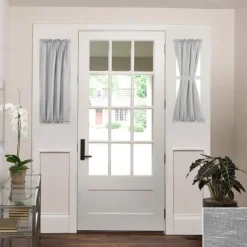 Linen French Door Curtains Privacy Light Reducing Door Curtain with Tieback Rod Pocket Curtain 1 Panel for Glass Door Feature Open Weave Textured