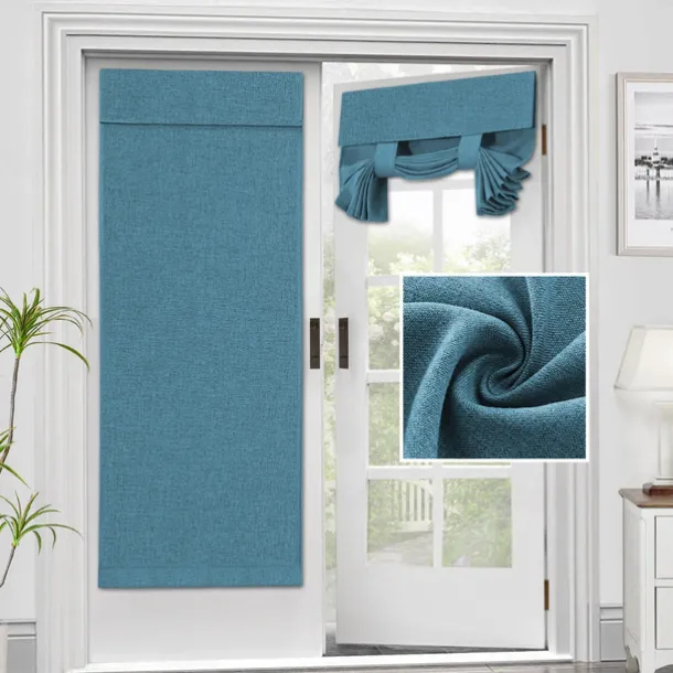 Linen Window Cover French Glass Door Curtain Blackout Tie Up Roman Shades Self Stick Thermal Insulated Tricia Light Block Room Darkening Privacy Blinds, 1 Panel