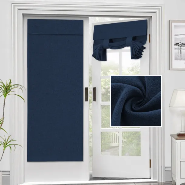 Linen Window Cover French Glass Door Curtain Blackout Tie Up Roman Shades Self Stick Thermal Insulated Tricia Light Block Room Darkening Privacy Blinds, 1 Panel