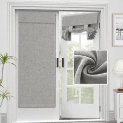 Linen Window Cover French Glass Door Curtain Blackout Tie Up Roman Shades Self Stick Thermal Insulated Tricia Light Block Room Darkening Privacy Blinds, 1 Panel