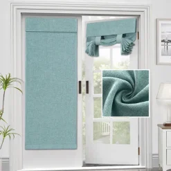 Linen Window Cover French Glass Door Curtain Blackout Tie Up Roman Shades Self Stick Thermal Insulated Tricia Light Block Room Darkening Privacy Blinds, 1 Panel