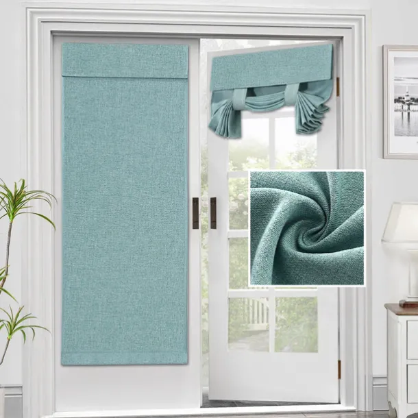 Linen Window Cover French Glass Door Curtain Blackout Tie Up Roman Shades Self Stick Thermal Insulated Tricia Light Block Room Darkening Privacy Blinds, 1 Panel