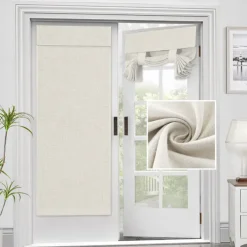 Linen Window Cover French Glass Door Curtain Blackout Tie Up Roman Shades Self Stick Thermal Insulated Tricia Light Block Room Darkening Privacy Blinds, 1 Panel