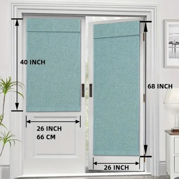 Linen Window Cover French Glass Door Curtain Blackout Tie Up Roman Shades Self Stick Thermal Insulated Tricia Light Block Room Darkening Privacy Blinds, 1 Panel