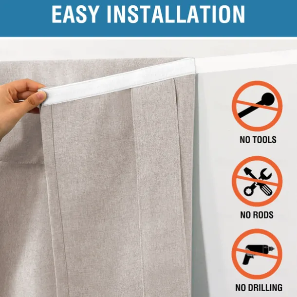 Linen Window Cover French Glass Door Curtain Blackout Tie Up Roman Shades Self Stick Thermal Insulated Tricia Light Block Room Darkening Privacy Blinds, 1 Panel