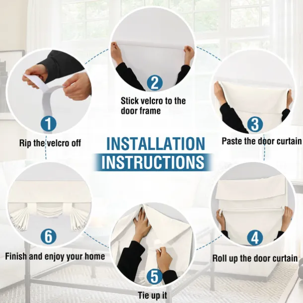 Linen Window Cover French Glass Door Curtain Blackout Tie Up Roman Shades Self Stick Thermal Insulated Tricia Light Block Room Darkening Privacy Blinds, 1 Panel