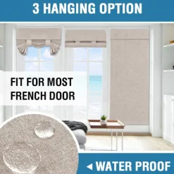 Linen Window Cover French Glass Door Curtain Blackout Tie Up Roman Shades Self Stick Thermal Insulated Tricia Light Block Room Darkening Privacy Blinds, 1 Panel