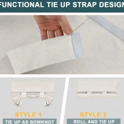 Linen Window Cover French Glass Door Curtain Blackout Tie Up Roman Shades Self Stick Thermal Insulated Tricia Light Block Room Darkening Privacy Blinds, 1 Panel