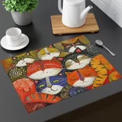 Linens Dining Table Placemats Doodle Art Cat Series Waterproof Oil Proof and Insulated Household Dining Table Mats Heat Resistant Waterproof Oil Proof and Insulated Household Dining Table Mats for Kitchen Coffee Center Table Side Party 1PC