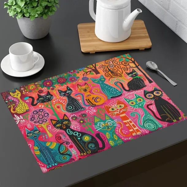 Linens Dining Table Placemats Doodle Art Cat Series Waterproof Oil Proof and Insulated Household Dining Table Mats Heat Resistant Waterproof Oil Proof and Insulated Household Dining Table Mats for Kitchen Coffee Center Table Side Party 1PC