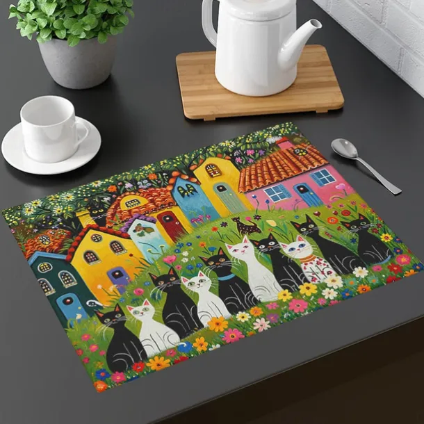 Linens Dining Table Placemats Doodle Art Cat Series Waterproof Oil Proof and Insulated Household Dining Table Mats Heat Resistant Waterproof Oil Proof and Insulated Household Dining Table Mats for Kitchen Coffee Center Table Side Party 1PC