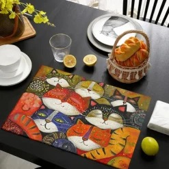 Linens Dining Table Placemats Doodle Art Cat Series Waterproof Oil Proof and Insulated Household Dining Table Mats Heat Resistant Waterproof Oil Proof and Insulated Household Dining Table Mats for Kitchen Coffee Center Table Side Party 1PC