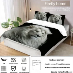 Lion Duvet Cover Set - Includes Duvet Cover and Pillowcases - Majestic Lion Design - Soft and Comfortable Fabric - Perfect for Adding a Bold and Regal Touch to Your Bedroom Decor
