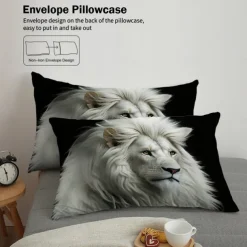 Lion Duvet Cover Set - Includes Duvet Cover and Pillowcases - Majestic Lion Design - Soft and Comfortable Fabric - Perfect for Adding a Bold and Regal Touch to Your Bedroom Decor