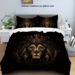 Lion Duvet Cover Set - Includes Duvet Cover and Pillowcases - Majestic Lion Design - Soft and Comfortable Fabric - Perfect for Adding a Bold and Regal Touch to Your Bedroom Decor