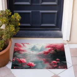 Lotus Pound Doormat Non-Slip Oil Proof Rug Indoor Outdoor Mat Bedroom Decor Bathroom Mat Entrance Rug Door Mat