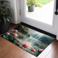 Lotus Pound Doormat Non-Slip Oil Proof Rug Indoor Outdoor Mat Bedroom Decor Bathroom Mat Entrance Rug Door Mat