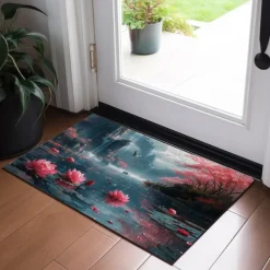 Lotus Pound Doormat Non-Slip Oil Proof Rug Indoor Outdoor Mat Bedroom Decor Bathroom Mat Entrance Rug Door Mat
