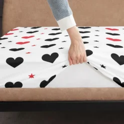 Love Heart Pattern Fitted Sheet Set 100% Cotton Ultra Soft Breathable Silky Bed Sheets Deep Pocket Bedding Sheets 3 Piece Queen King Size