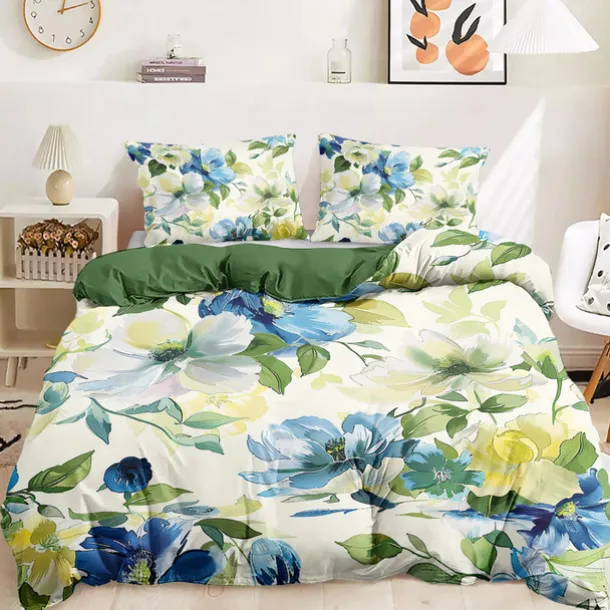 L.T.Home 100% Cotton Sateen Duvet Cover Set Reversible Premium 300 Thread Count Floral Elite Bedding Set