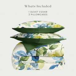 L.T.Home 100% Cotton Sateen Duvet Cover Set Reversible Premium 300 Thread Count Floral Elite Bedding Set