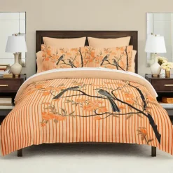 L.T.Home 100% Cotton Sateen Duvet Cover Set Reversible Premium 300 Thread Count Floral Elite Bedding Set Queen King Size