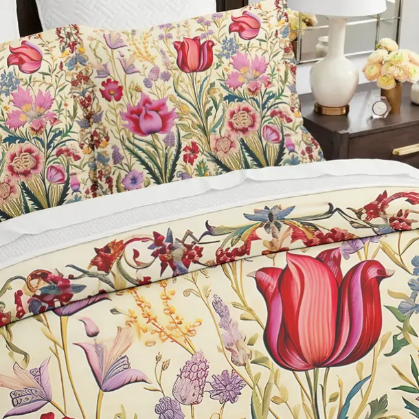 L.T.Home 100% Cotton Sateen Duvet Cover Set Reversible Premium 300 Thread Count Floral Elite Bedding Set Queen King Size