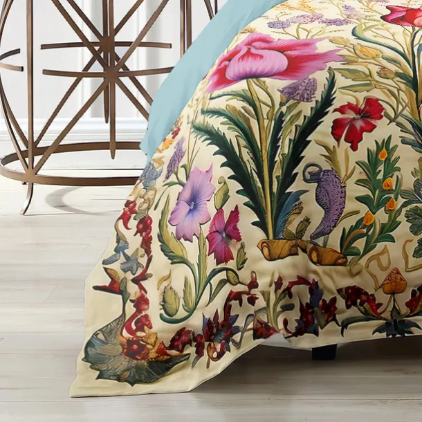 L.T.Home 100% Cotton Sateen Duvet Cover Set Reversible Premium 300 Thread Count Floral Elite Bedding Set Queen King Size