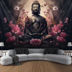 L.T.HOME Buddha Bohemian Hanging Tapestry Wall Art Large Tapestry Mural Decor Photograph Backdrop Blanket Curtain Home Bedroom Living Room Decoration Lotus