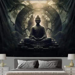 L.T.HOME Buddha Bohemian Hanging Tapestry Wall Art Large Tapestry Mural Decor Photograph Backdrop Blanket Curtain Home Bedroom Living Room Decoration Lotus