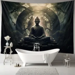 L.T.HOME Buddha Bohemian Hanging Tapestry Wall Art Large Tapestry Mural Decor Photograph Backdrop Blanket Curtain Home Bedroom Living Room Decoration Lotus