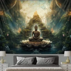 L.T.HOME Buddha Bohemian Hanging Tapestry Wall Art Large Tapestry Mural Decor Photograph Backdrop Blanket Curtain Home Bedroom Living Room Decoration Lotus