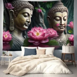 L.T.HOME Buddha Bohemian Hanging Tapestry Wall Art Large Tapestry Mural Decor Photograph Backdrop Blanket Curtain Home Bedroom Living Room Decoration Lotus