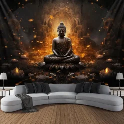 L.T.HOME Buddha Bohemian Hanging Tapestry Wall Art Large Tapestry Mural Decor Photograph Backdrop Blanket Curtain Home Bedroom Living Room Decoration Lotus