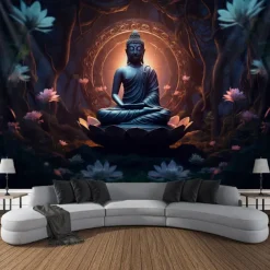 L.T.HOME Buddha Bohemian Hanging Tapestry Wall Art Large Tapestry Mural Decor Photograph Backdrop Blanket Curtain Home Bedroom Living Room Decoration Lotus