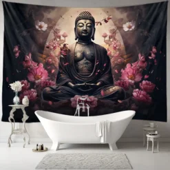 L.T.HOME Buddha Bohemian Hanging Tapestry Wall Art Large Tapestry Mural Decor Photograph Backdrop Blanket Curtain Home Bedroom Living Room Decoration Lotus