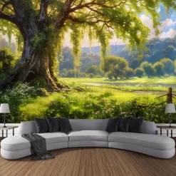 L.T.HOME Tree of Life Landscape Hanging Tapestry Wall Art Large Tapestry Mural Decor Photograph Backdrop Blanket Curtain Home Bedroom Living Room Decoration