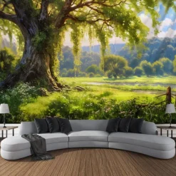 L.T.HOME Tree of Life Landscape Hanging Tapestry Wall Art Large Tapestry Mural Decor Photograph Backdrop Blanket Curtain Home Bedroom Living Room Decoration