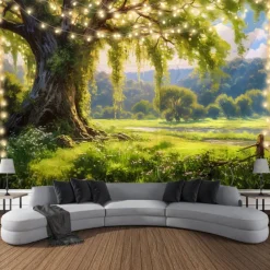 L.T.HOME Tree of Life Landscape Hanging Tapestry Wall Art Large Tapestry Mural Decor Photograph Backdrop Blanket Curtain Home Bedroom Living Room Decoration
