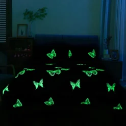 Luminous Duvet Cover Set with Butterfly Print - Glow-in-the-Dark Design - Includes Duvet Cover and Pillowcases - Soft and Comfortable Fabric - Perfect for a Magical Bedroom Decor - Easy to Clean and Maintain