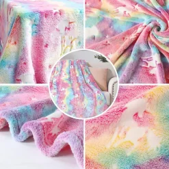 Luminous Unicorn Blanket Kids Birthday Soft Flannel Plush Rainbow Horse Throw, Unicorn Room