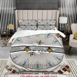 Luxury Geometric Color Block Abstract Bee 3-Piece Duvet Cover Sets Bedding Set - Elegant and Modern Design - Includes Duvet Cover and Pillowcases - Soft and High-Quality Fabric - Perfect for a Chic and Stylish Bedroom Look - Easy to Clean and Maintain