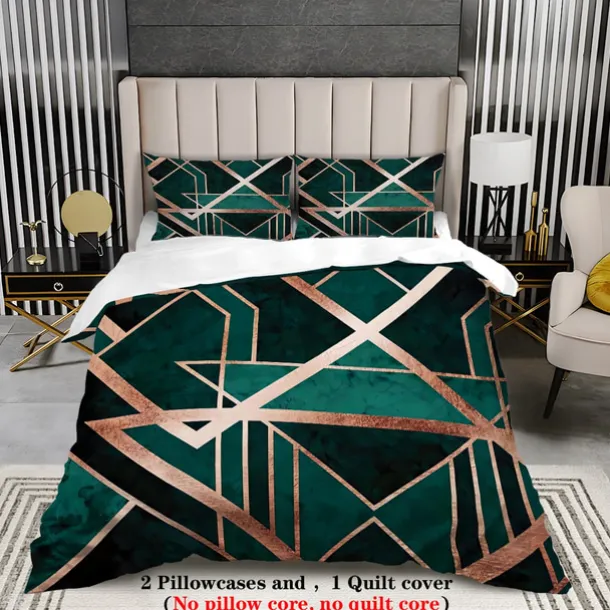 Luxury Geometric Color Block Abstract Bee 3-Piece Duvet Cover Sets Bedding Set - Elegant and Modern Design - Includes Duvet Cover and Pillowcases - Soft and High-Quality Fabric - Perfect for a Chic and Stylish Bedroom Look - Easy to Clean and Maintain