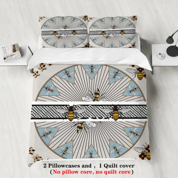 Luxury Geometric Color Block Abstract Bee 3-Piece Duvet Cover Sets Bedding Set - Elegant and Modern Design - Includes Duvet Cover and Pillowcases - Soft and High-Quality Fabric - Perfect for a Chic and Stylish Bedroom Look - Easy to Clean and Maintain