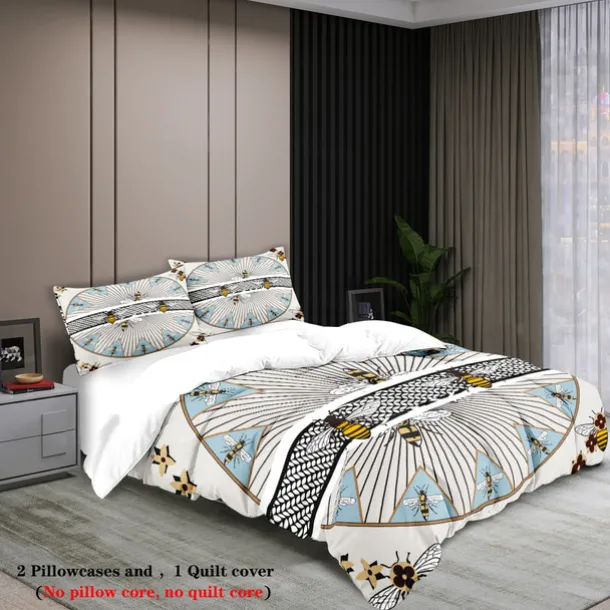 Luxury Geometric Color Block Abstract Bee 3-Piece Duvet Cover Sets Bedding Set - Elegant and Modern Design - Includes Duvet Cover and Pillowcases - Soft and High-Quality Fabric - Perfect for a Chic and Stylish Bedroom Look - Easy to Clean and Maintain