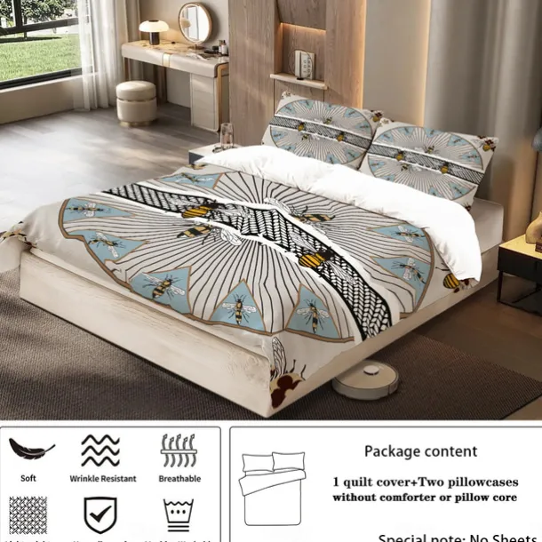 Luxury Geometric Color Block Abstract Bee 3-Piece Duvet Cover Sets Bedding Set - Elegant and Modern Design - Includes Duvet Cover and Pillowcases - Soft and High-Quality Fabric - Perfect for a Chic and Stylish Bedroom Look - Easy to Clean and Maintain