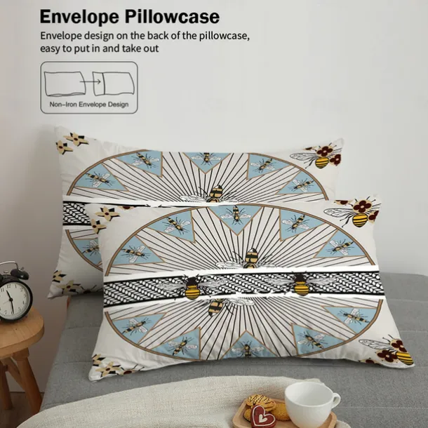 Luxury Geometric Color Block Abstract Bee 3-Piece Duvet Cover Sets Bedding Set - Elegant and Modern Design - Includes Duvet Cover and Pillowcases - Soft and High-Quality Fabric - Perfect for a Chic and Stylish Bedroom Look - Easy to Clean and Maintain