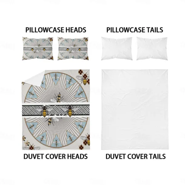 Luxury Geometric Color Block Abstract Bee 3-Piece Duvet Cover Sets Bedding Set - Elegant and Modern Design - Includes Duvet Cover and Pillowcases - Soft and High-Quality Fabric - Perfect for a Chic and Stylish Bedroom Look - Easy to Clean and Maintain